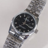 Women Chain Wrist Watch Silver R Black